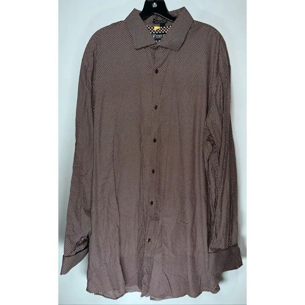 Stacy Adams Brown with White Polka Dot French Cuff Button-Up Dress Shirt size 19